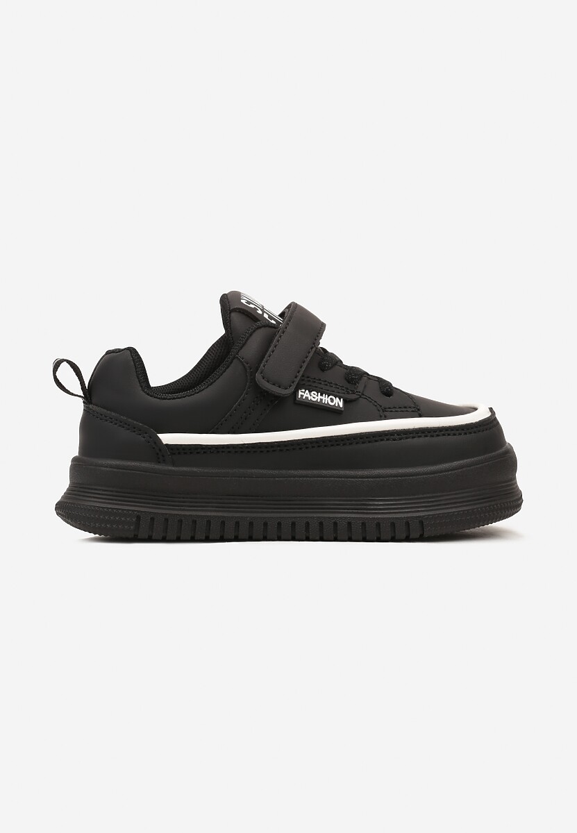 Czarne Sznurowane Buty Sportowe Sneakersy na Platformie z Wkładką ze Skóry z Napisem Virinna 1