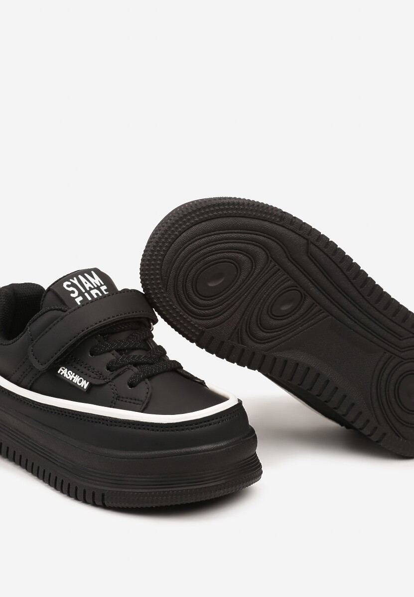 Czarne Sznurowane Buty Sportowe Sneakersy na Platformie z Wkładką ze Skóry z Napisem Virinna 3