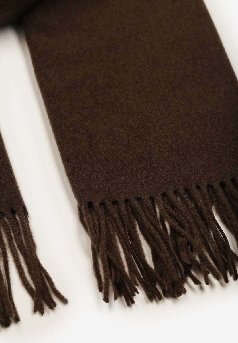 Ciemnobrązowy Szalik z Wiskozą Bawełną i Frędzlami Siathlin 4