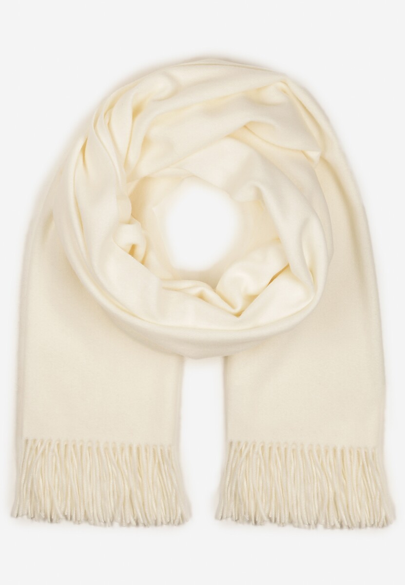 Biały Szalik z Wiskozą Bawełną i Frędzlami Siathlin 3