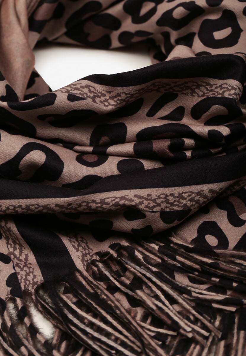 Ciemnobeżowy Szalik z Wiskozy z Frędzlami Sialion 2