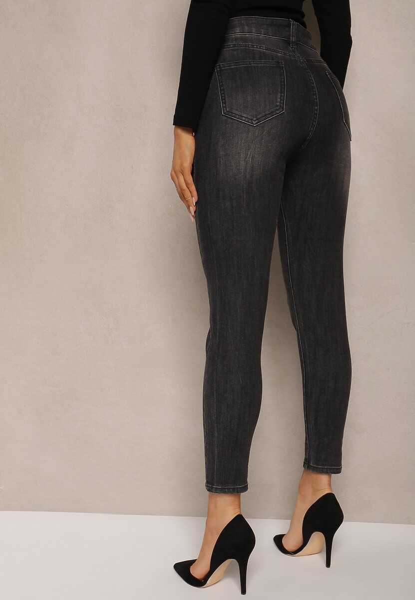 Czarne Skinny Jeansy z Bawełną i Przetarciami Rinalitha 3