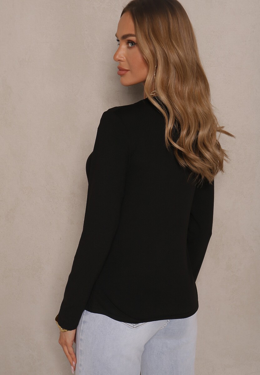 Czarna Klasyczna Bluzka Longsleeve z Wiskozy Lealindra 3