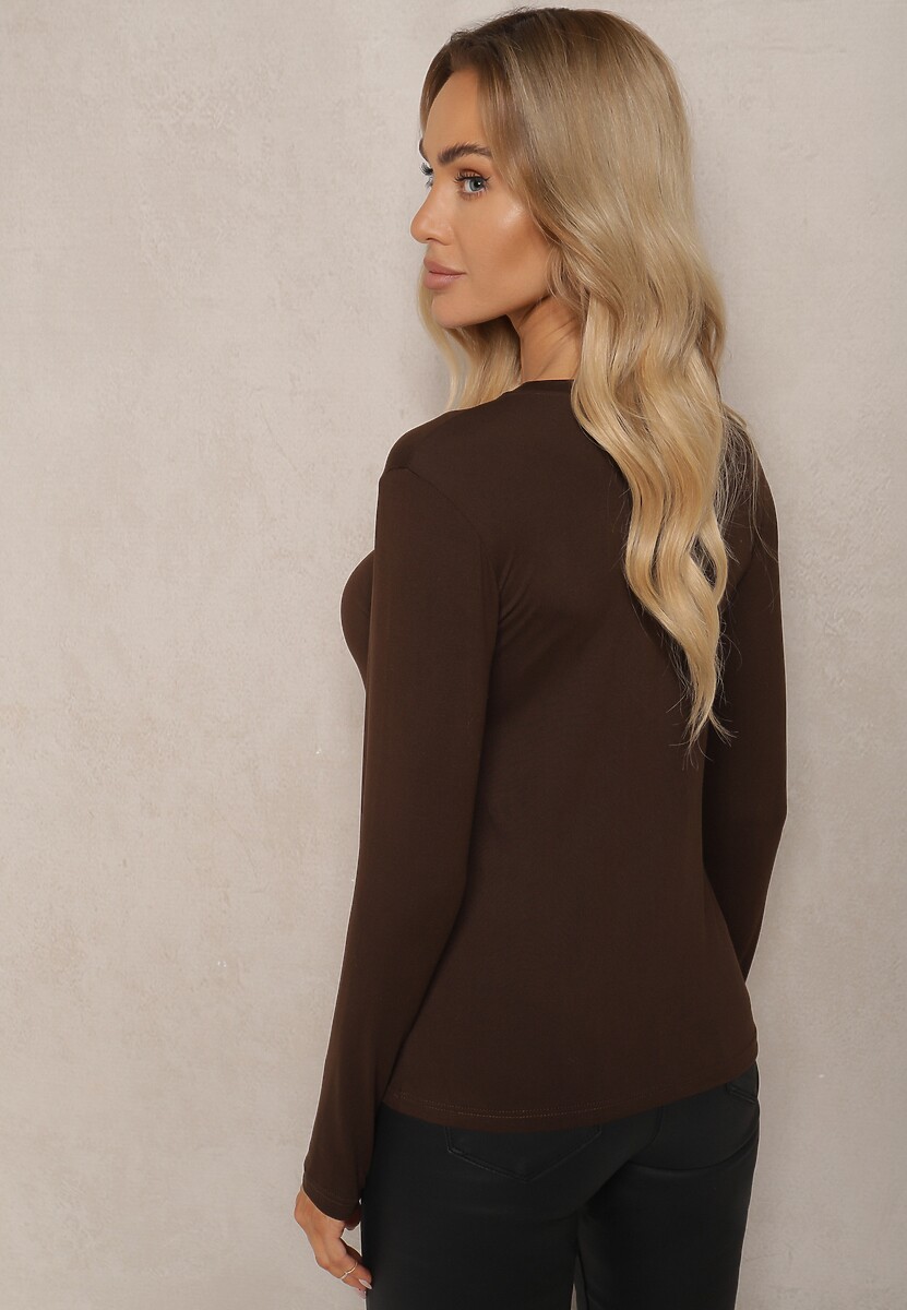 Brązowa Klasyczna Bluzka Longsleeve z Wiskozy Lealindra 3