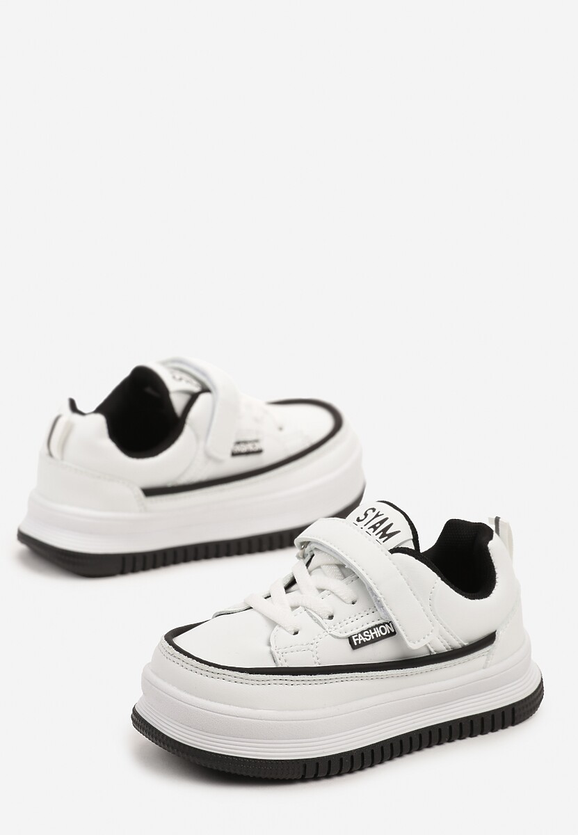 Biało-Czarne Sznurowane Buty Sportowe Sneakersy na Platformie z Wkładką ze Skóry z Napisem Virinna 3
