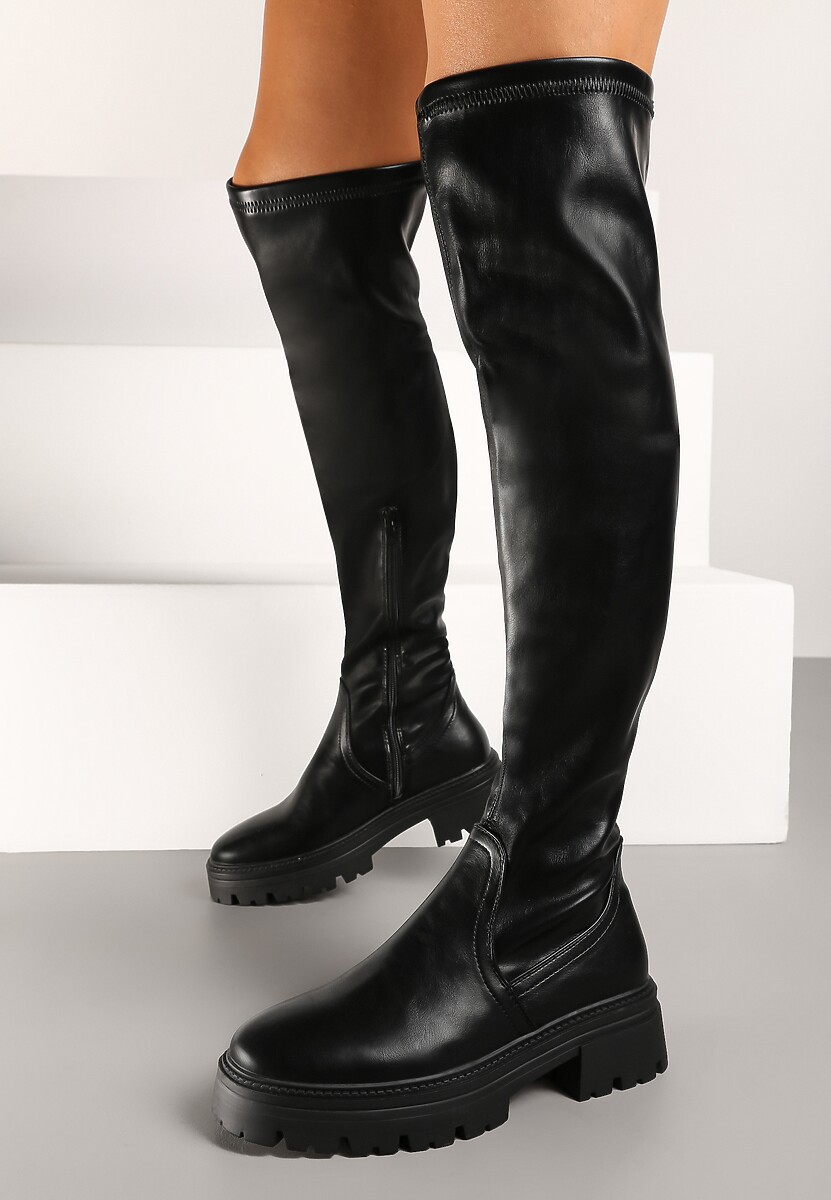 Czarne Kozaki z Przylegającą Cholewką za Kolano Resiera 2