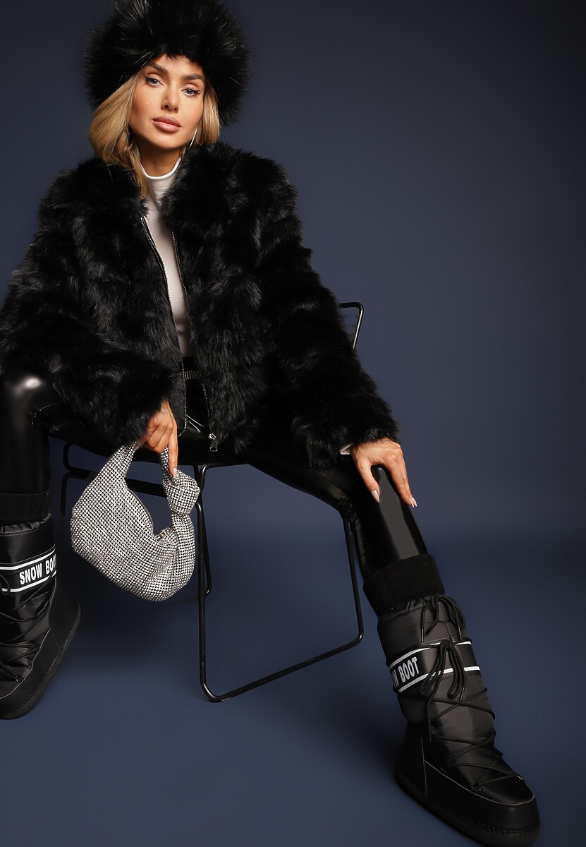 Czarna Zasuwana Kurtka Elegancka w Stylu Futerka Renitta 1