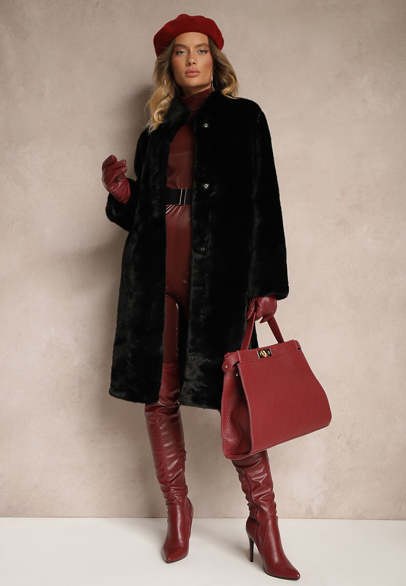 Czarny Płaszcz Oversize w Stylu Teddy z Miękkiego Futerka Jackizelle 3