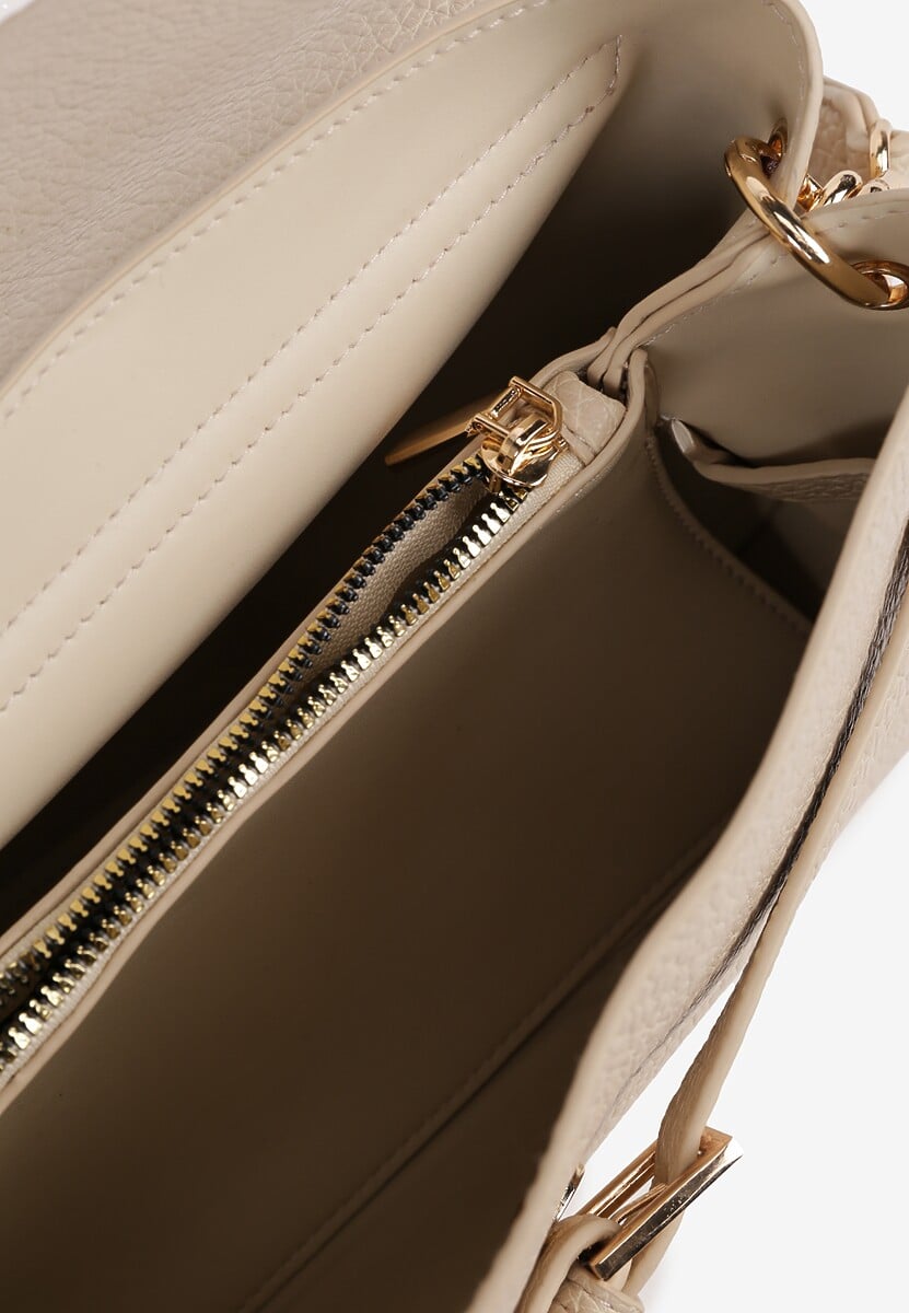 Beżowa Torebka Typu Listonoszka z Rączką i Dołączonym Paskiem Sealanis 3