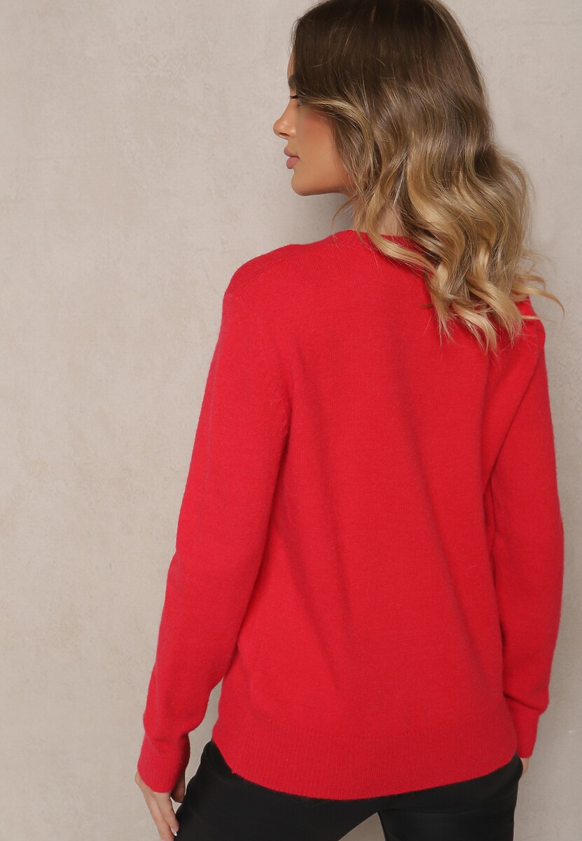 Czerwony Sweter z Dodatkiem Angory i Kwiecistym Haftem z Perłami Tinnavira 3