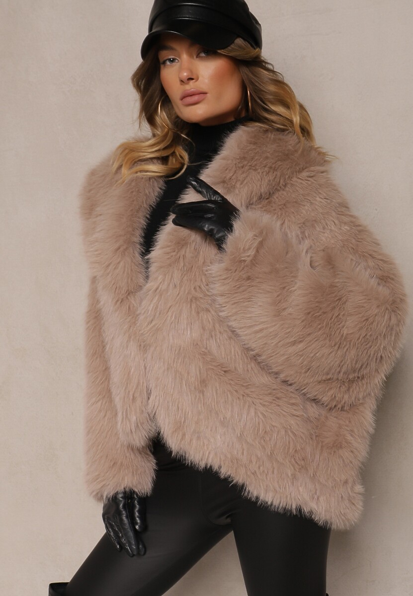 Ciemnobeżowa Kurtka Futerko w Eleganckim Stylu Vortilae 1