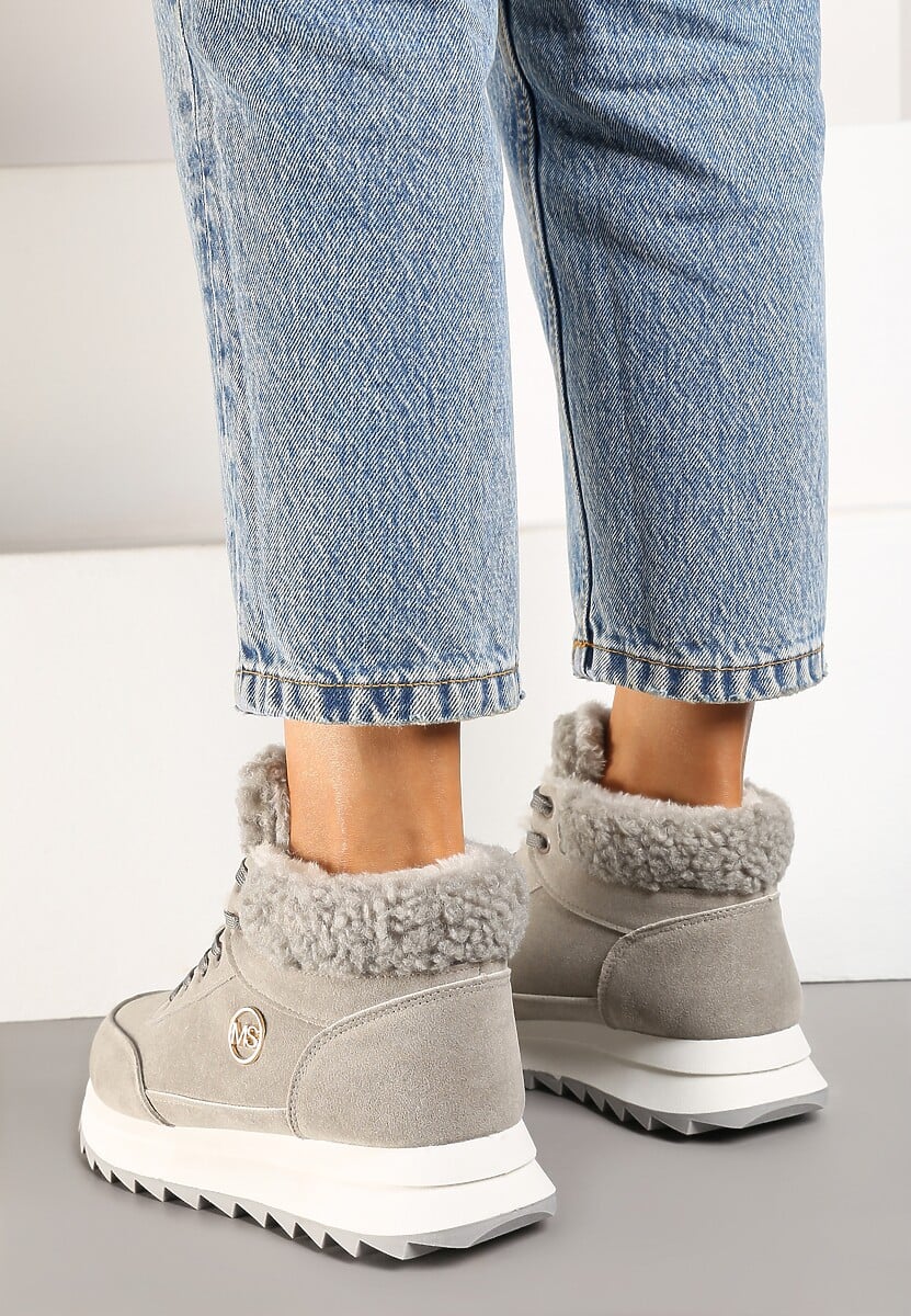 Szare Sneakersy z Ekozamszu z Futrzaną Wyściółką Etaylla 3