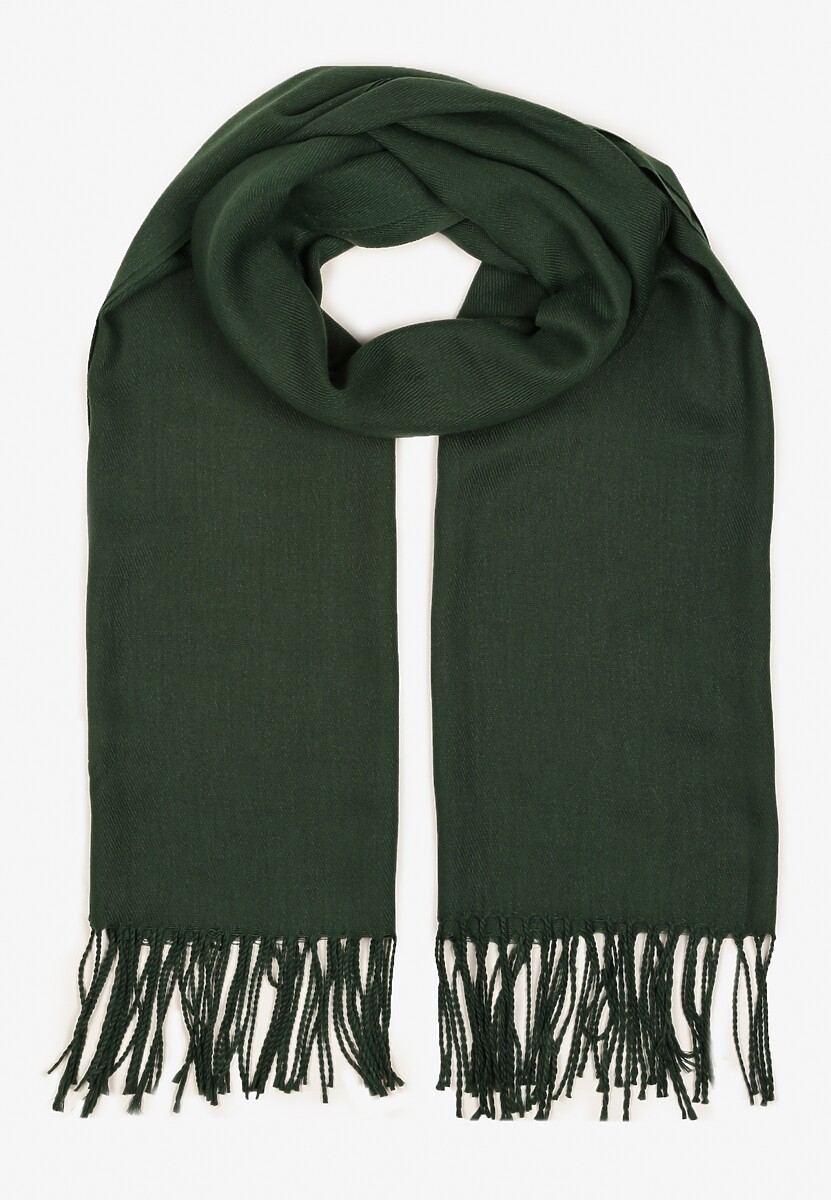 Ciemnozielony Szalik z Wiskozą i Bawełną z Frędzlami Kriemil 1