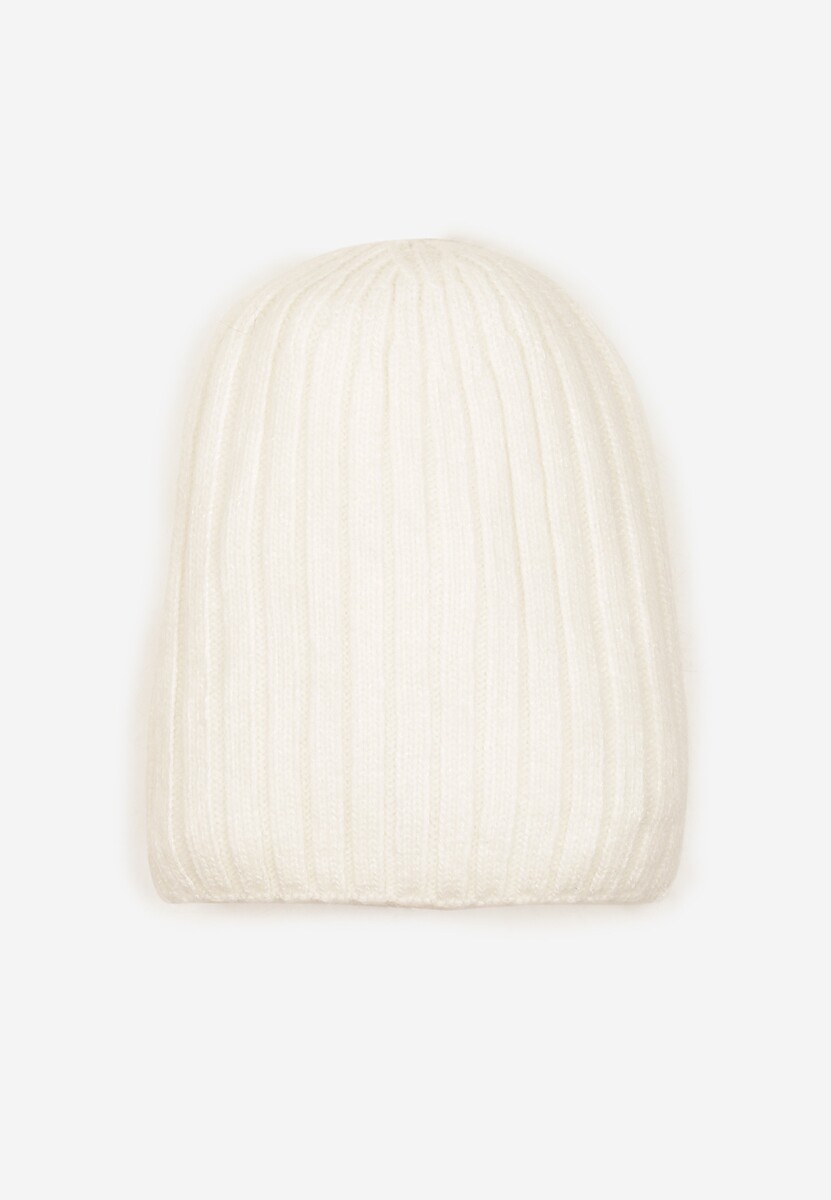 Biała Czapka z Wiskozy w Stylu Beanie z Prążkowanego Materiału Enandira 1