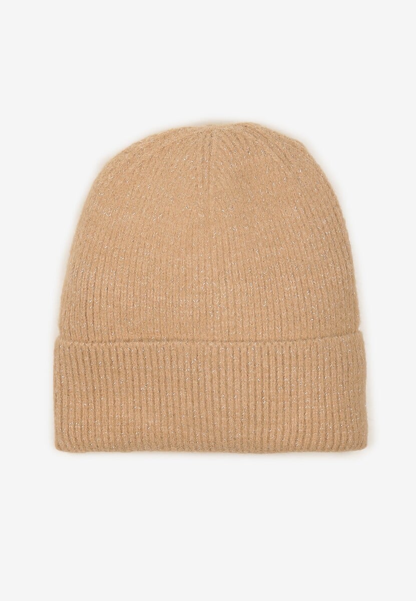 Ciemnobeżowa Czapka z Metaliczną Nicią i Wywinięciem Temivra 1