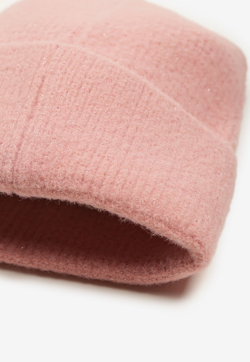 Różowa Czapka z Metaliczną Nicią i Wywinięciem Temivra 2