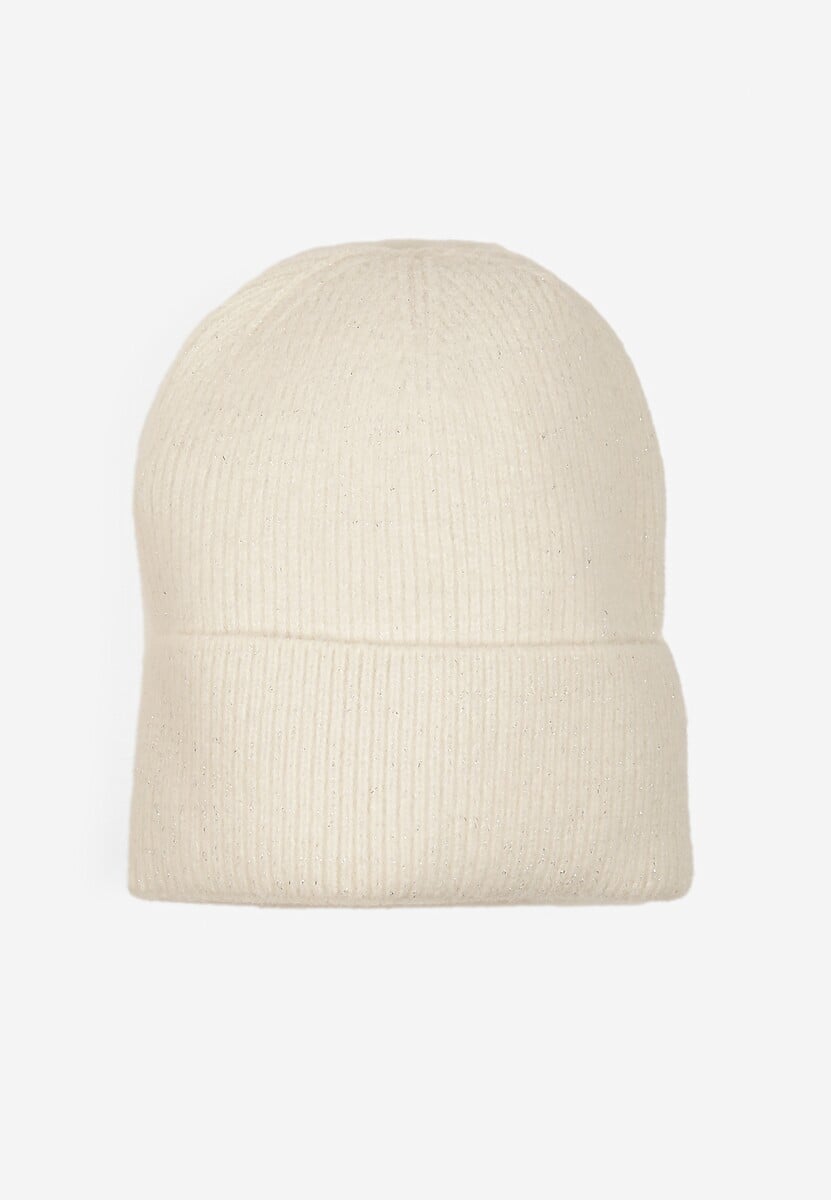 Jasnobeżowa Czapka z Metaliczną Nicią i Wywinięciem Temivra 1