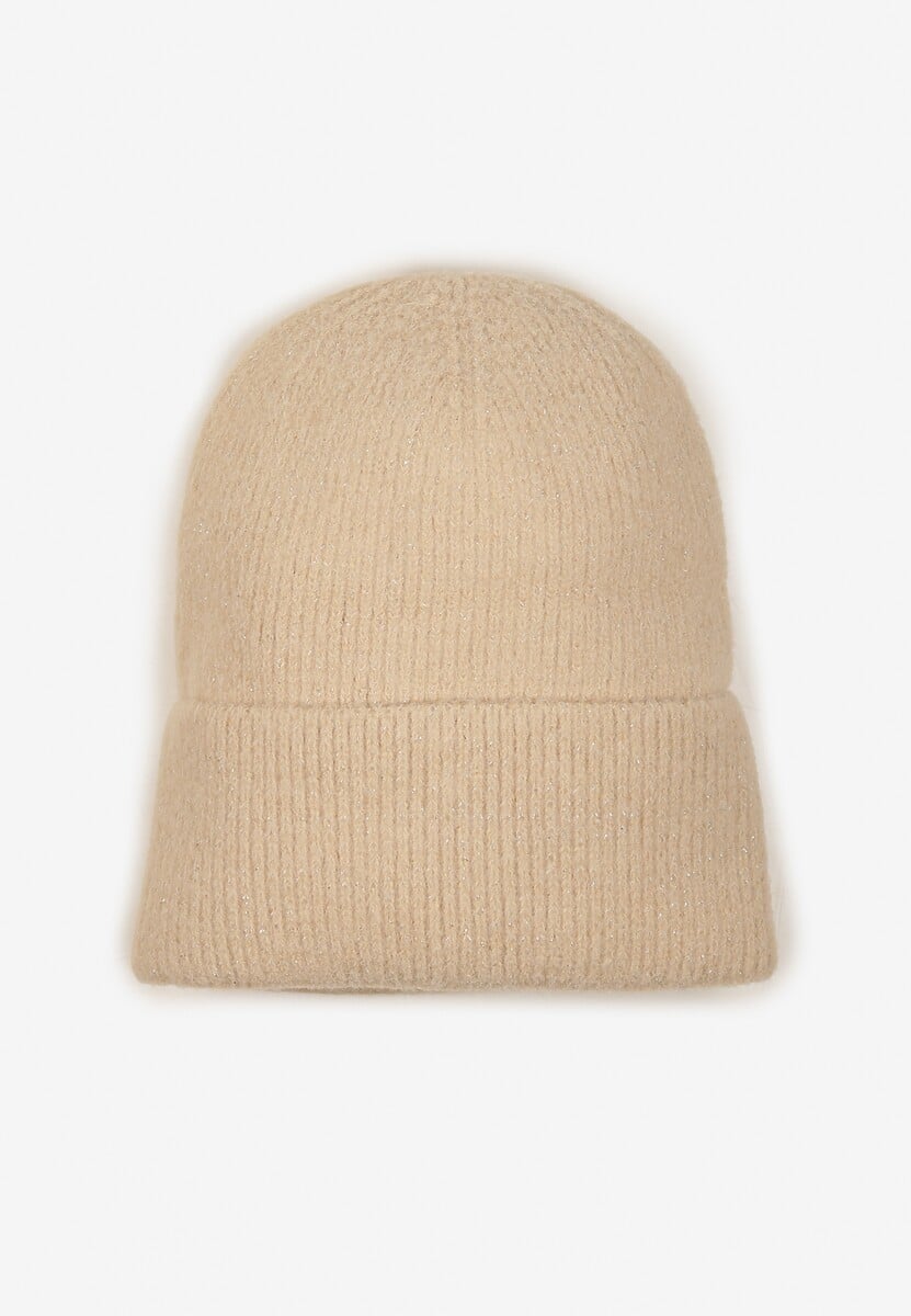 Beżowa Czapka z Metaliczną Nicią i Wywinięciem Temivra 1