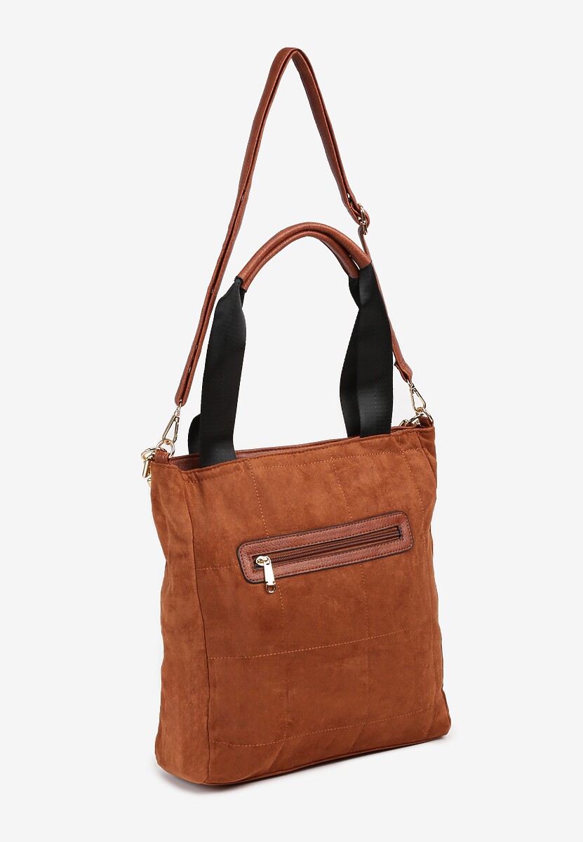 Brązowa Torebka Shopper z Ekozamszu Zdobiona Eleganckim Łańcuszkiem Leathraen 2