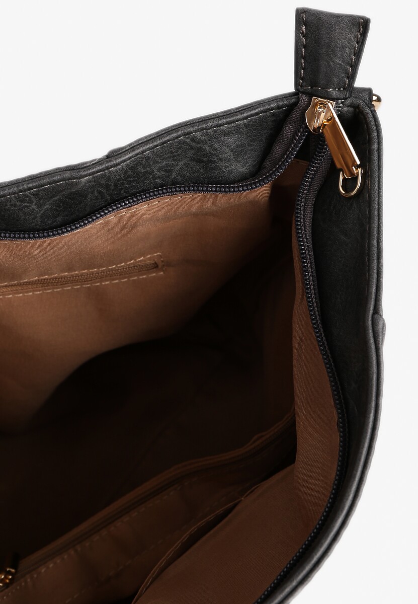 Szara Torebka Typu Listonoszka z Ozdobną Metalową Aplikacją i Regulowanym Paskiem Tobira 3