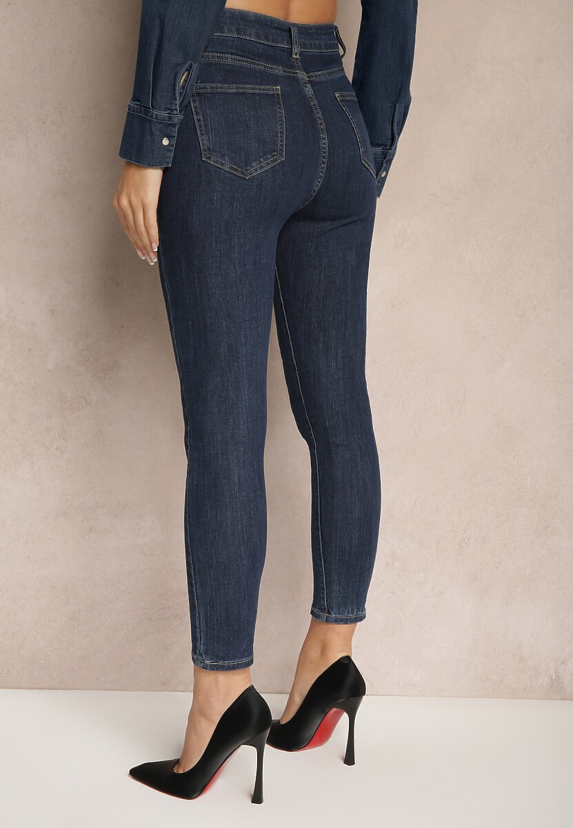 Granatowe Casualowe Jeansy Skinny z Bawełną Esalithen 3