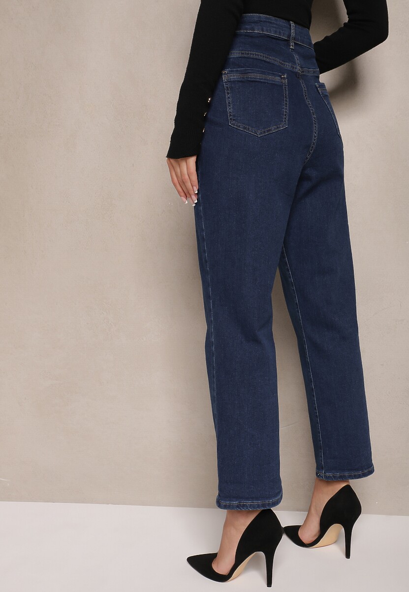 Granatowe Jeansy z Bawełną Mom Fit High Waist Ralila 3