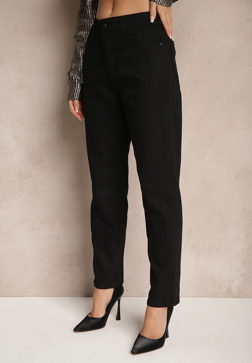 Czarne Jeansy Mom Fit z Bawełną High Waist Wessemi 1
