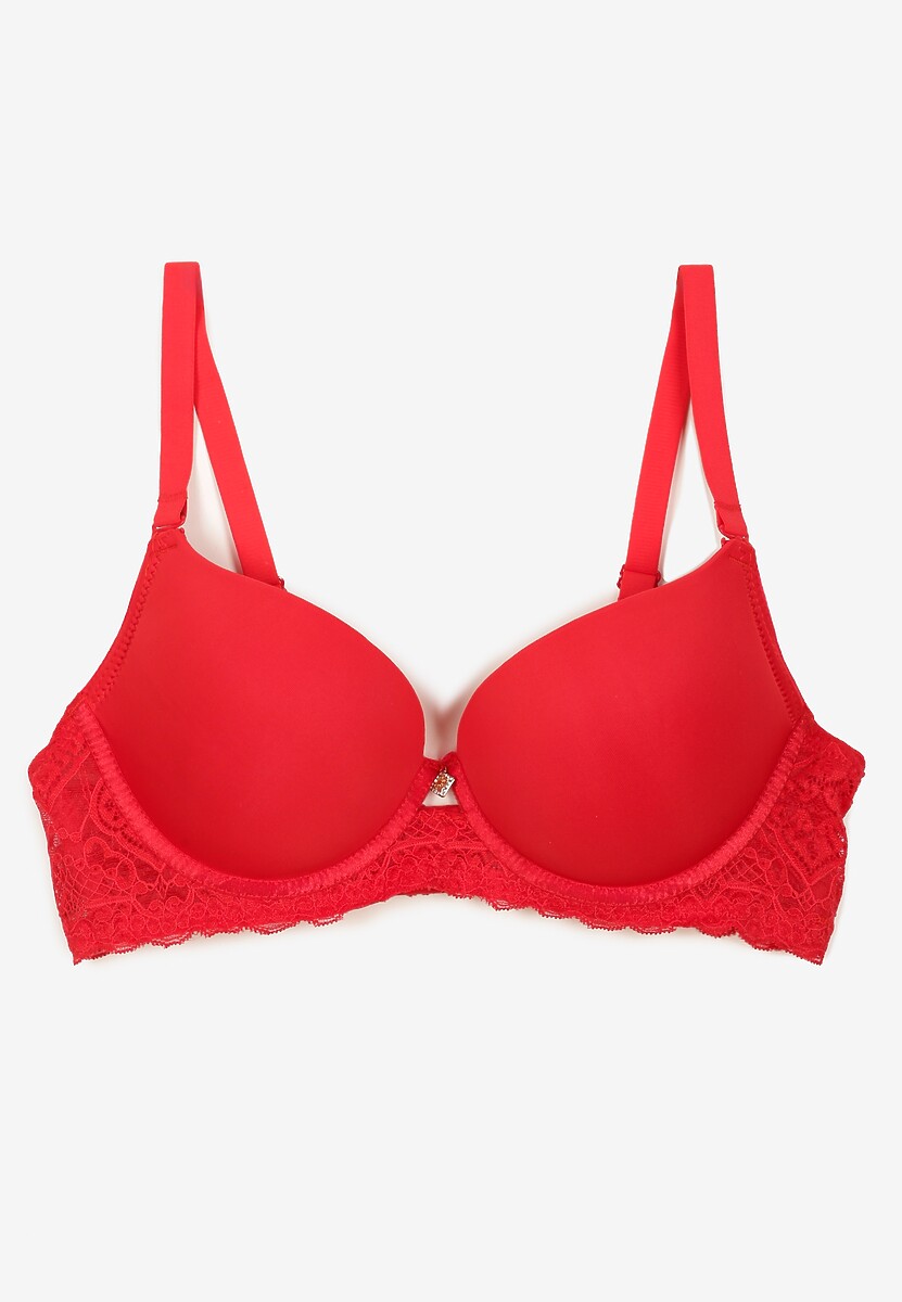Czerwony Biustonosz Full Cup z Efektem Push-Up Zdobiony Koronką Militi 2