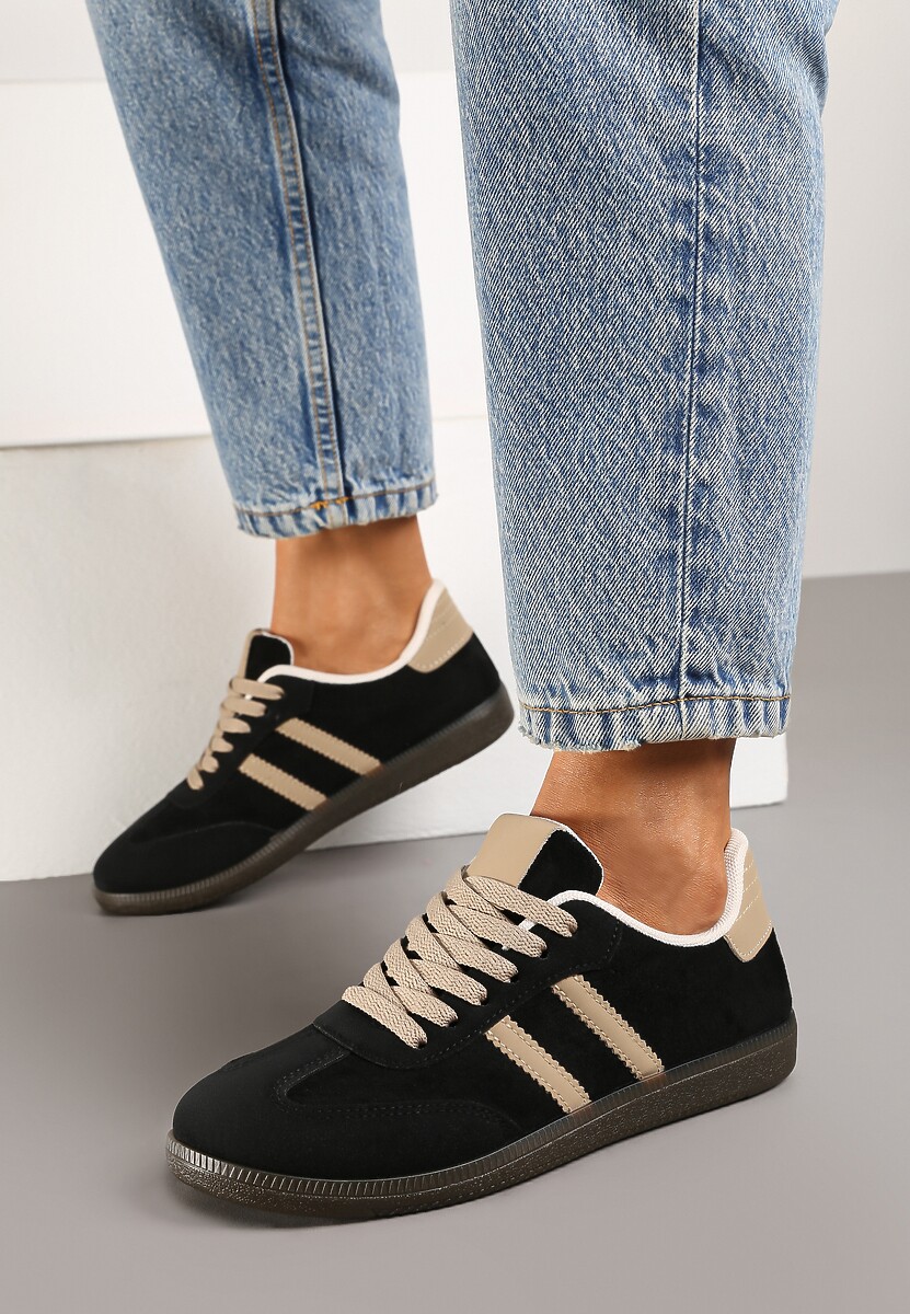 Czarne Casualowe Sneakersy z Ekozamszu na Płaskiej Podeszwie Pemeriana 2