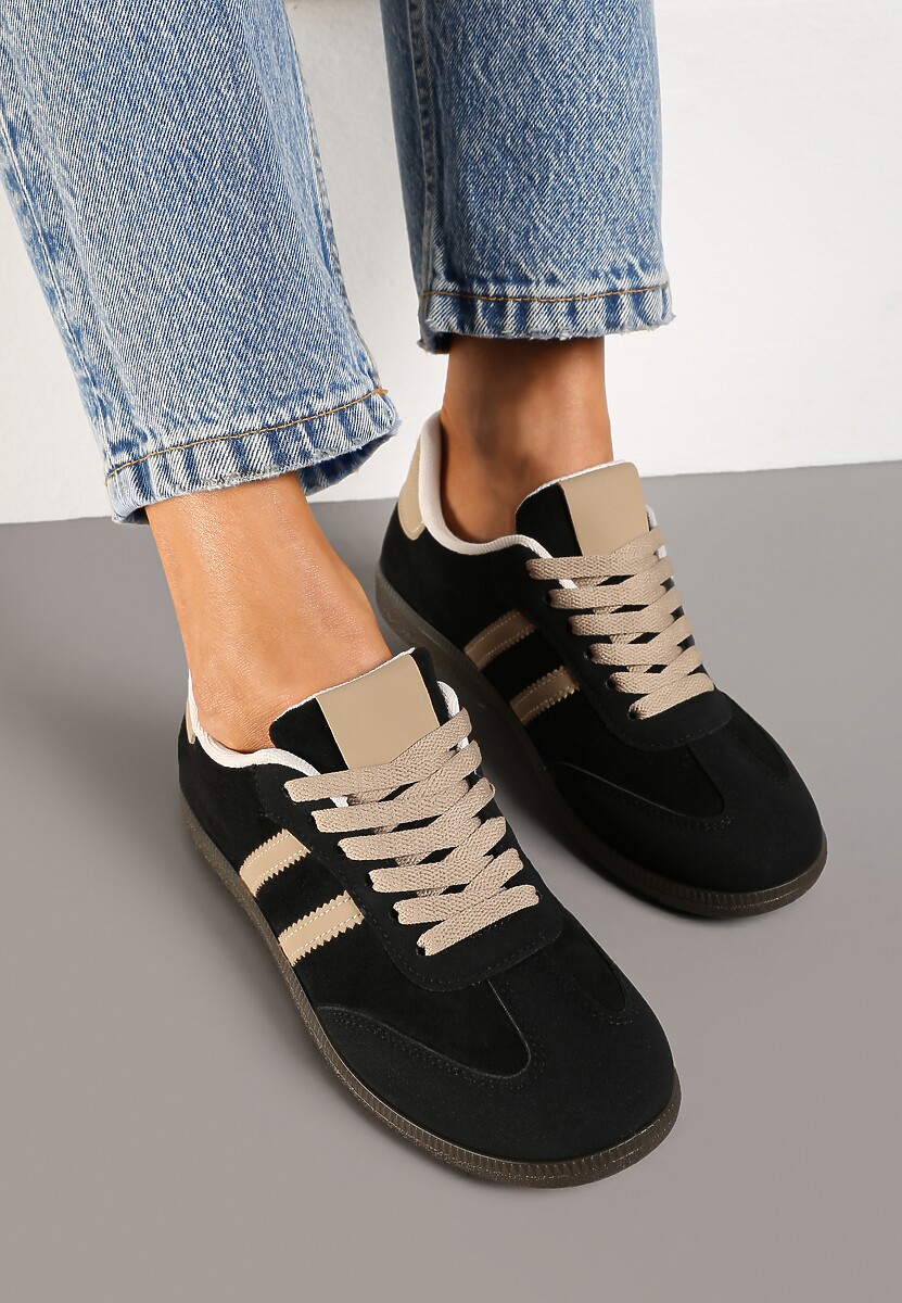 Czarne Casualowe Sneakersy z Ekozamszu na Płaskiej Podeszwie Pemeriana 3