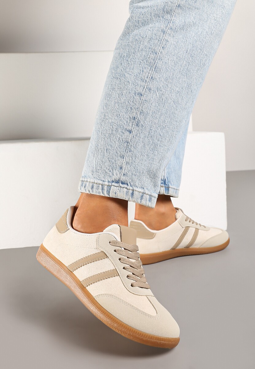 Beżowe Casualowe Sneakersy z Ekozamszu na Płaskiej Podeszwie Pemeriana 2