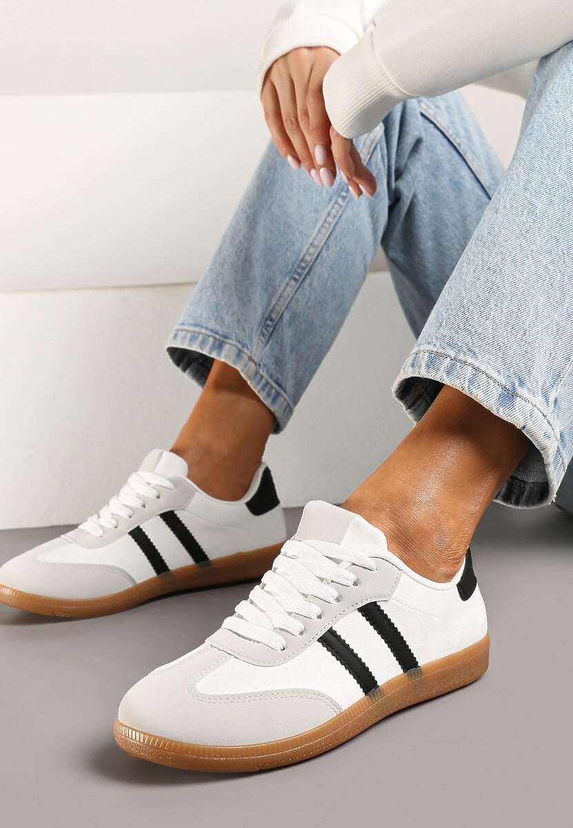 Białe Casualowe Sneakersy z Ekozamszu na Płaskiej Podeszwie Pemeriana 1