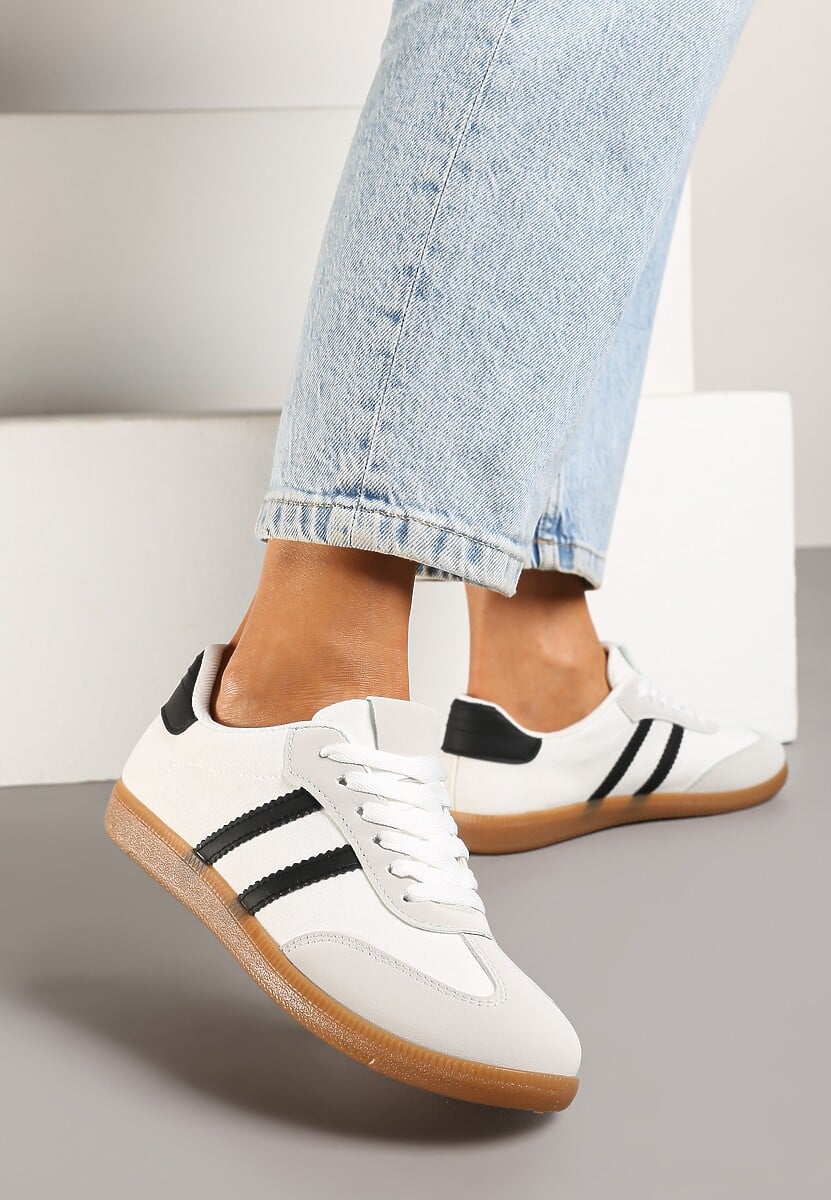Białe Casualowe Sneakersy z Ekozamszu na Płaskiej Podeszwie Pemeriana 2