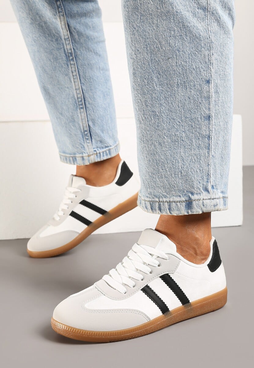 Białe Casualowe Sneakersy z Ekozamszu na Płaskiej Podeszwie Pemeriana 3