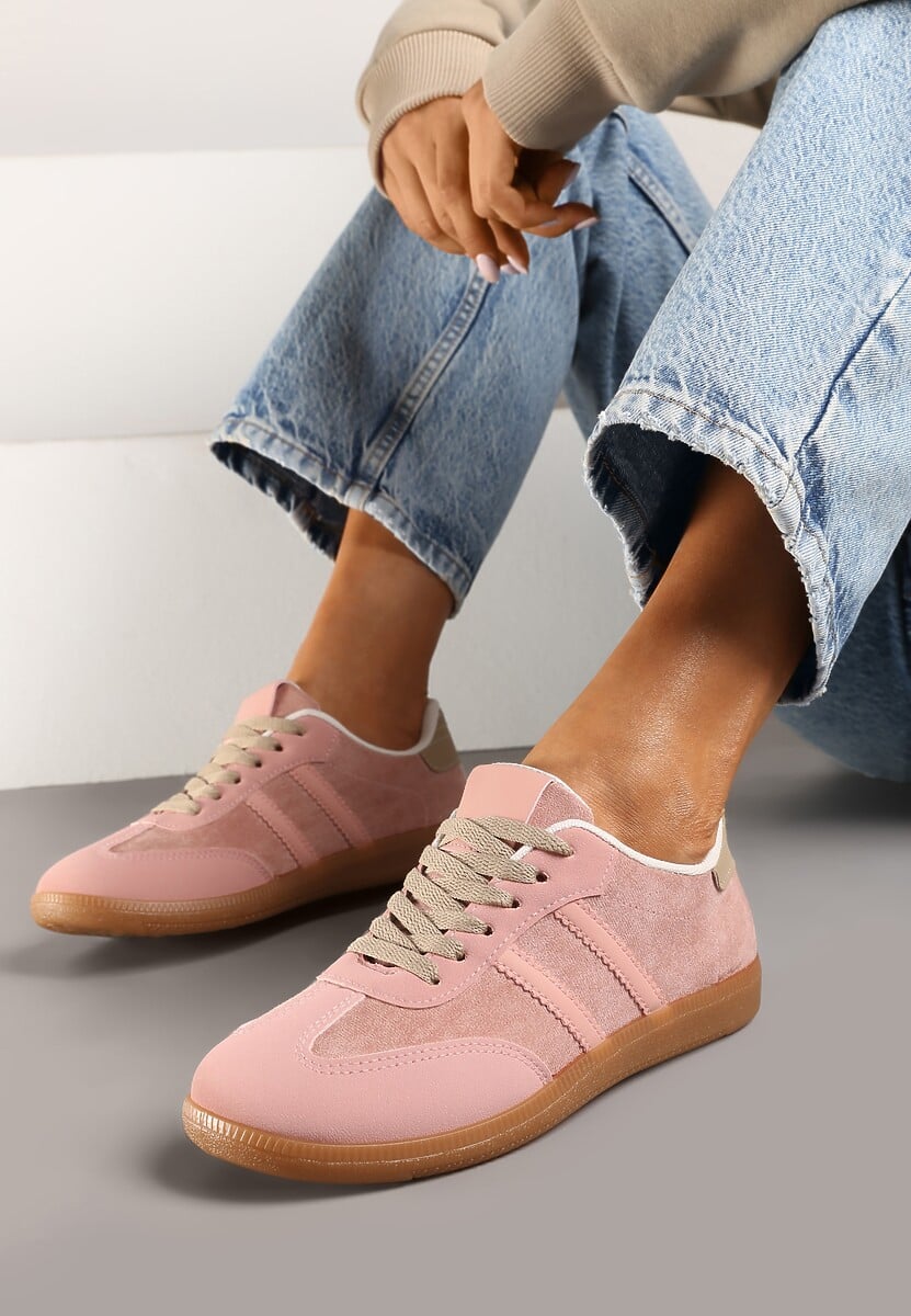 Różowe Casualowe Sneakersy z Ekozamszu na Płaskiej Podeszwie Pemeriana 1