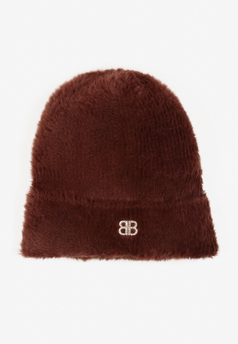 Brązowa Czapka Beanie z Wiskozą Wełną i Naszywką Zolirra