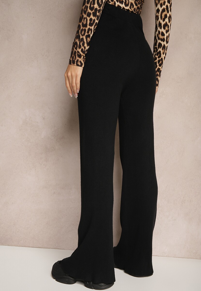 Czarne Szerokie Spodnie z Bawełną High Waist Emarisa 3
