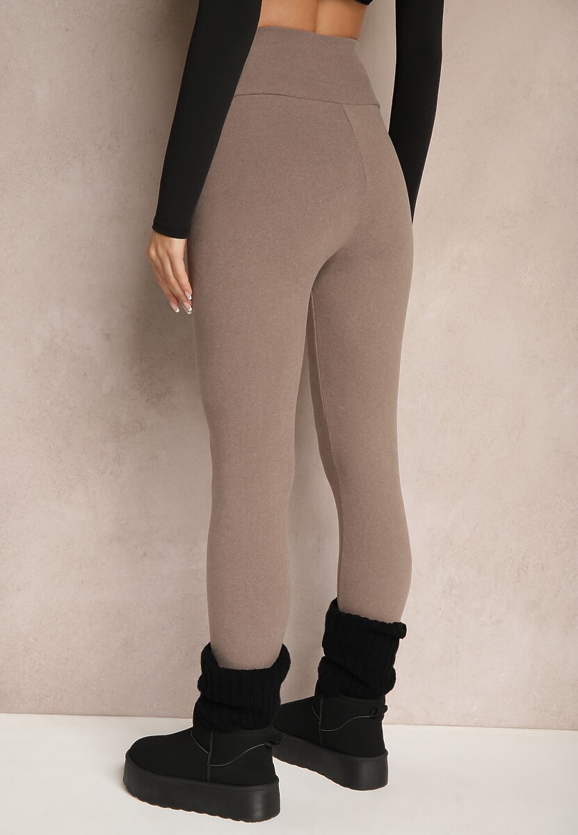 Ciemnobeżowe Legginsy High Waist z Metaliczną Ozdobą Batila 3