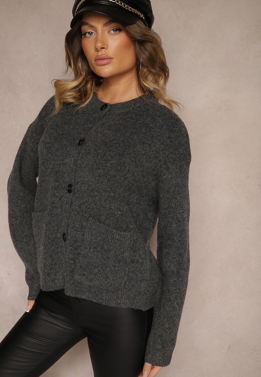 Ciemnoszary Rozpinany Casualowy Kardigan z Wełną Besalttia 1