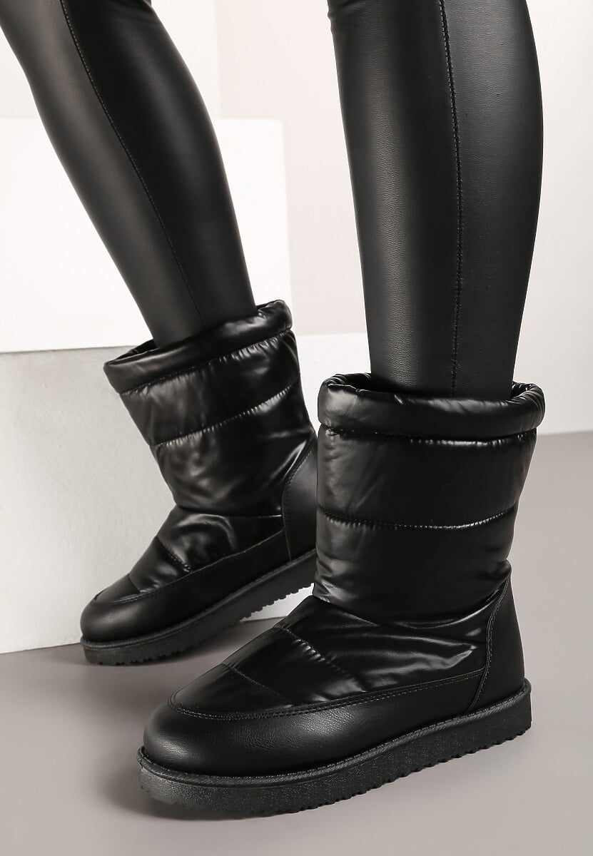 Czarne Pikowane Śniegowce na Płaskiej Podeszwie Raviti 1