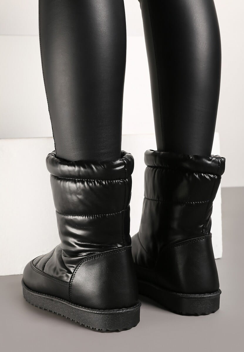 Czarne Pikowane Śniegowce na Płaskiej Podeszwie Raviti 3