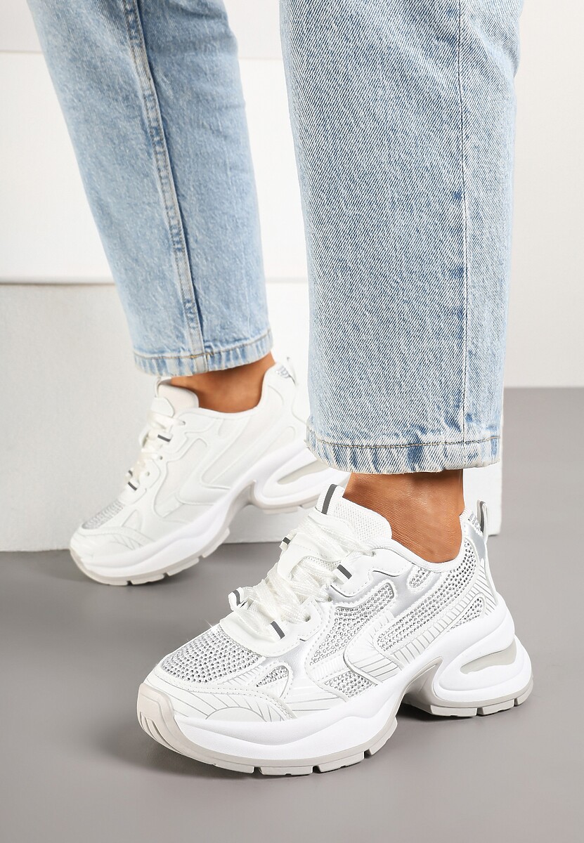 Białe Brokatowe Sneakersy w Streetwearowym Stylu na Piankowej Podeszwie Felindris 2