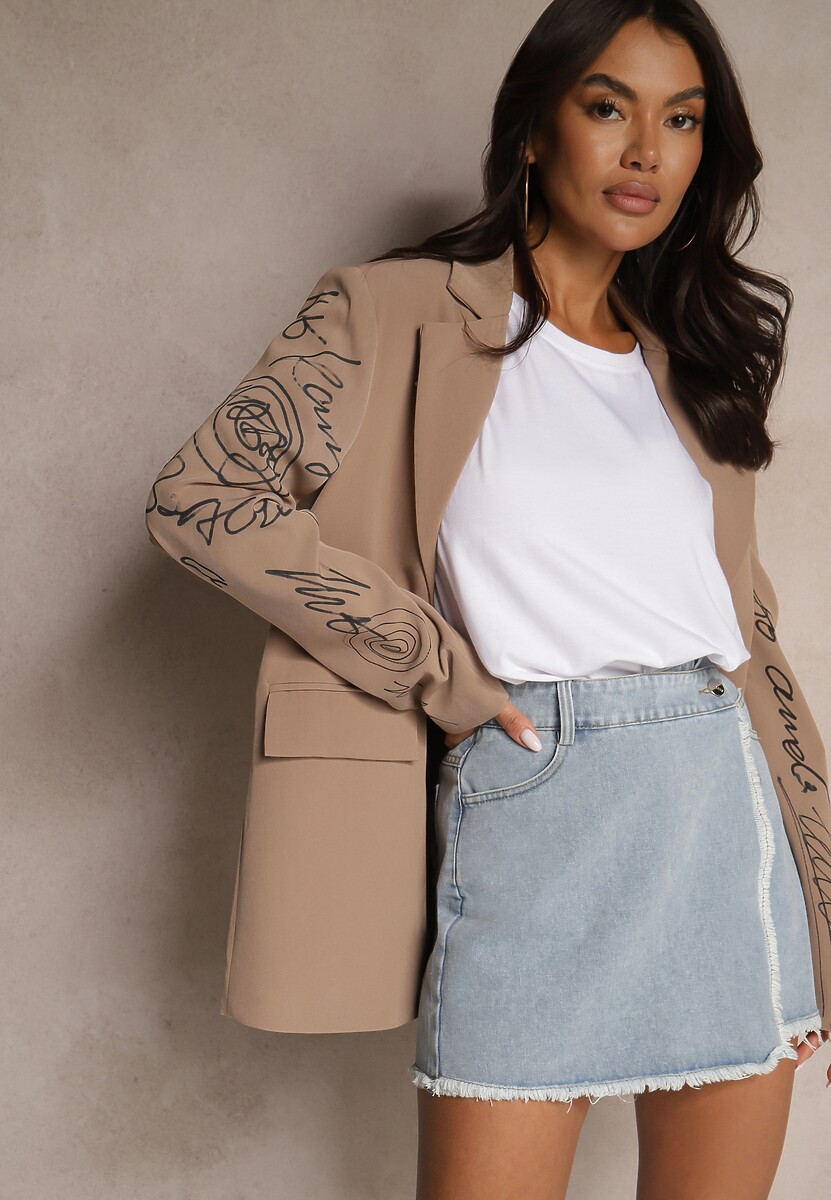 Jasnoniebieskie Bawełniane Jeansowe Spódnico-Spodenki High Waist o Asymetrycznym Kroju Alwiwi 1