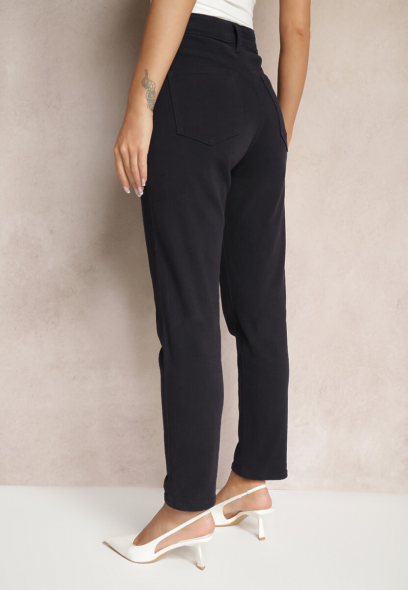 Granatowe Jeansy Mom Fit Regular Waist o Casualowym Kroju Firvila 3