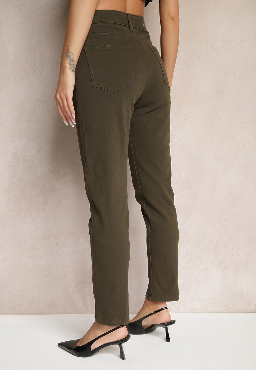 Ciemnozielone Jeansy Mom Fit Regular Waist o Casualowym Kroju Firvila 3