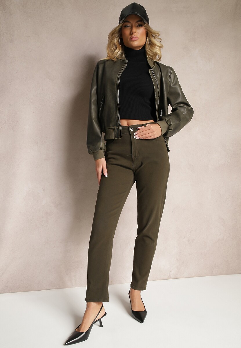 Ciemnozielone Jeansy Mom Fit Regular Waist o Casualowym Kroju Firvila 1