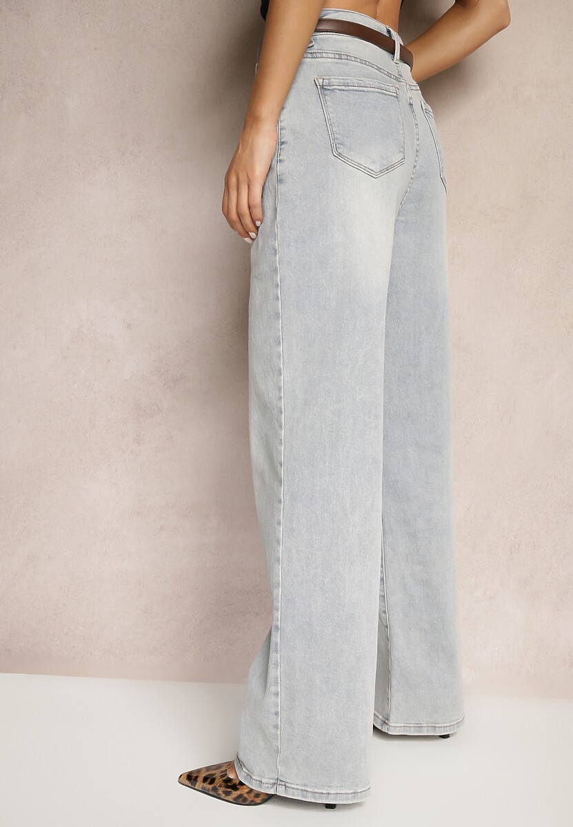 Jasnoniebieskie Jeansy High Waist o Szerokim Kroju Felwenna 3