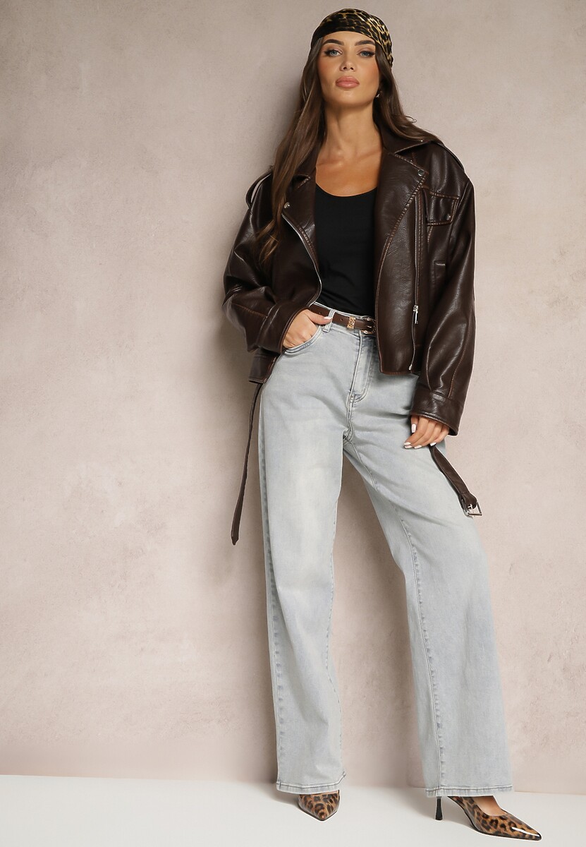 Jasnoniebieskie Jeansy High Waist o Szerokim Kroju Felwenna 2