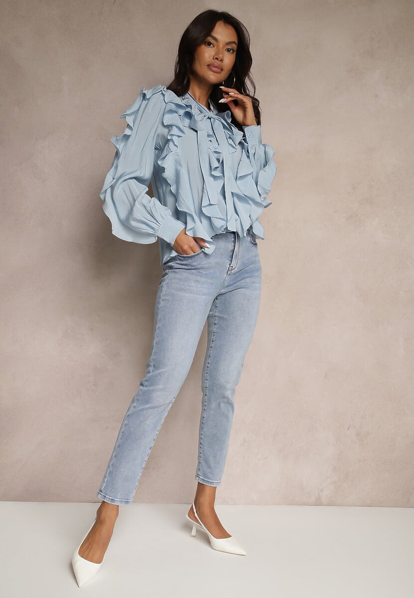 Niebieskie Jeansy Mom Fit High Waist Delonwen 2