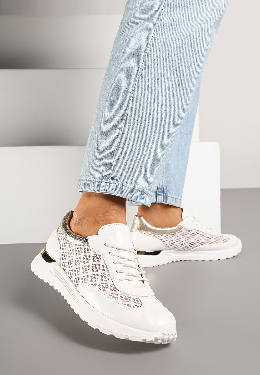Białe Ażurowe Sneakersy na Podeszwie z Metaliczną Wstawką Neomira 1